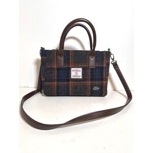 Glen Alpinn x Harris Tweed Plaid Wool Satchel Handbag Blue Orange Crossbody Bag